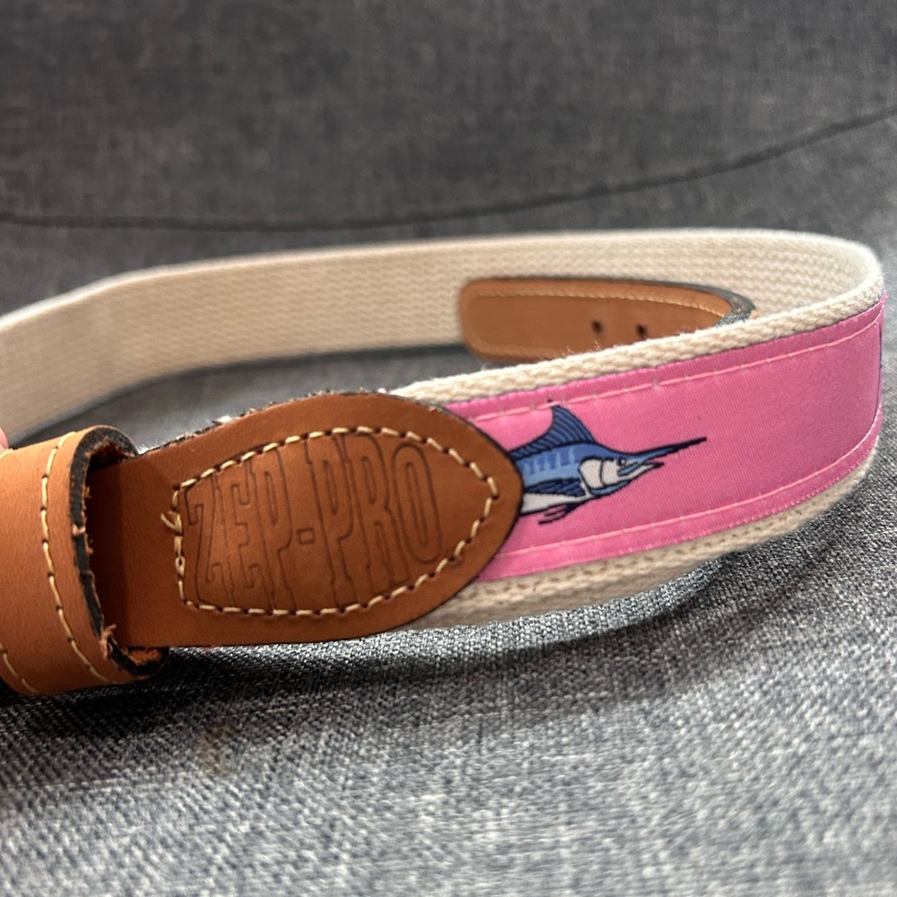 ZEP-PRO Leather Canvas Woven Ribbon Fishing Belt Marlin Pink - Picture 2 of 7